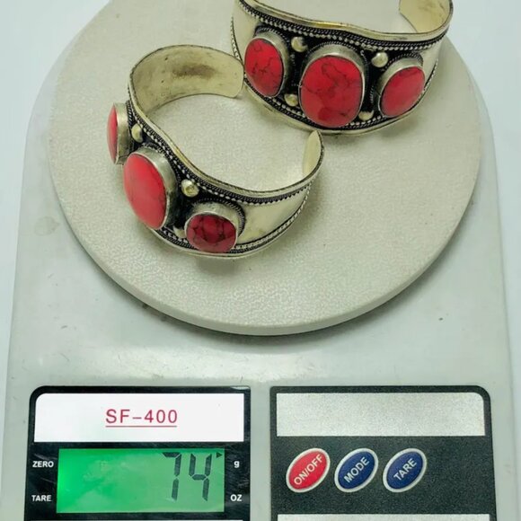 Coral Stones Boho Cuff, Kuchi Handmade Adjustable Cuff Bracelet - Picture 8 of 8